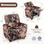 GLACER Kids Recliner with Cup Holder, Velvet Toddler Lounge Chair w/Adjustable Backrest & Footrest, Spring-Loaded Seat Cushion, Push Back Toddler Sofa for Boys & Girls Ages 3+ Years Old (Camouflage)