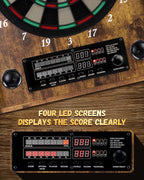 Electronic Dart Board, Decorative Dart Board Cabinet for Adults | [12*Bronze Soft Tip Darts] [Cricket Game Mode]- Wooden Electric Dartboard Cabinet for Family Game Rooms [VINTAGE]