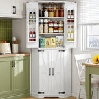 IRONCK Corner Cabinet, 72" Kitchen Pantry Cabinet, 6-Tier Freestanding Farmhouse Pantry with 2 Adjustable Shelves, 240°Swivel Doors, 2 Doors Storage, Spacious Hutch for Kitchen, Living Room, White