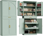 HQZX 71’’ Tall Kitchen Pantry Cabinet, Pantry Storage Cabinet with 6 Doors Shelves, Large Drawer & 2 Pull Out Shelves, Freestanding Cupboard for Kitchen, Dining Room, Green