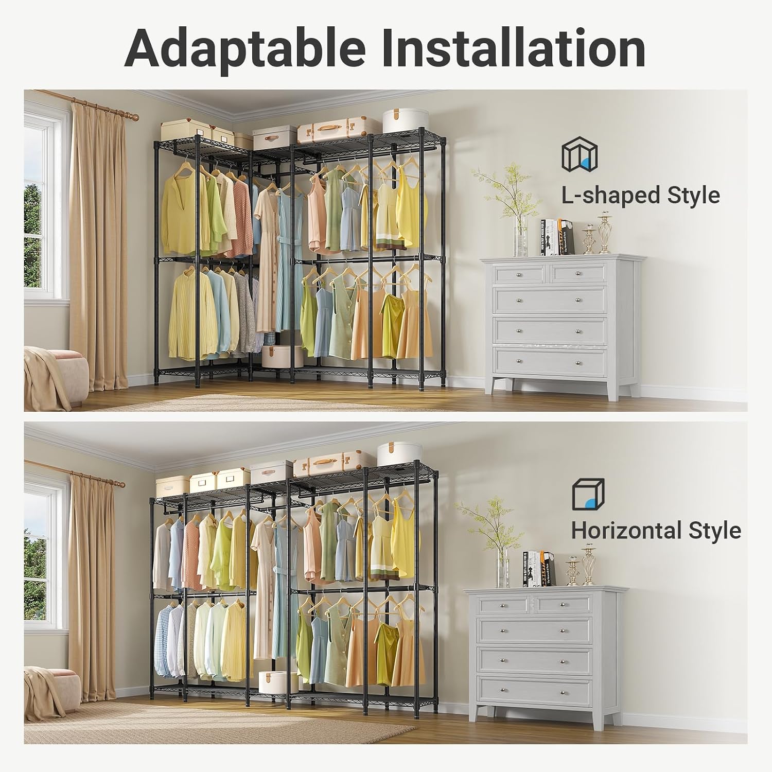 VIPEK V50 Basic Expandable Clothes Rack, Heavy Duty Closet System, Black | Freestanding, 5 hanging rods (2 extendable), 6 wire shelves, for Bedroom or Walk-in/Reach-in closet storage, 1200 lb Capacity