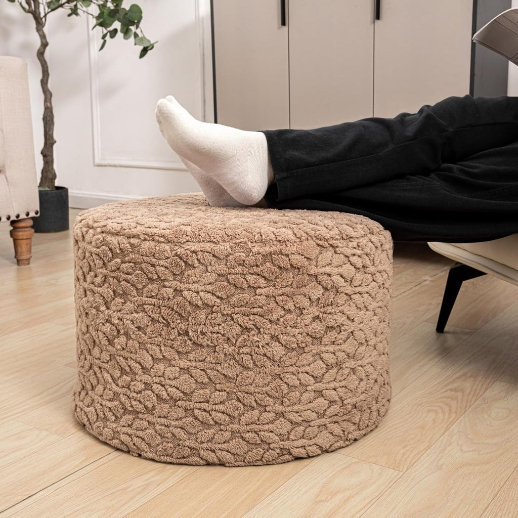 Poofieotto Pouf Ottoman Footstool 20x14In Couch Ottoman Footrest Caramel | All-in-one Foam Floor Pouf,Ottoman Coffee Table,Footstool Ottoman Boho Poof Home Decor Beanbag Chairs for Living Room Bedroom