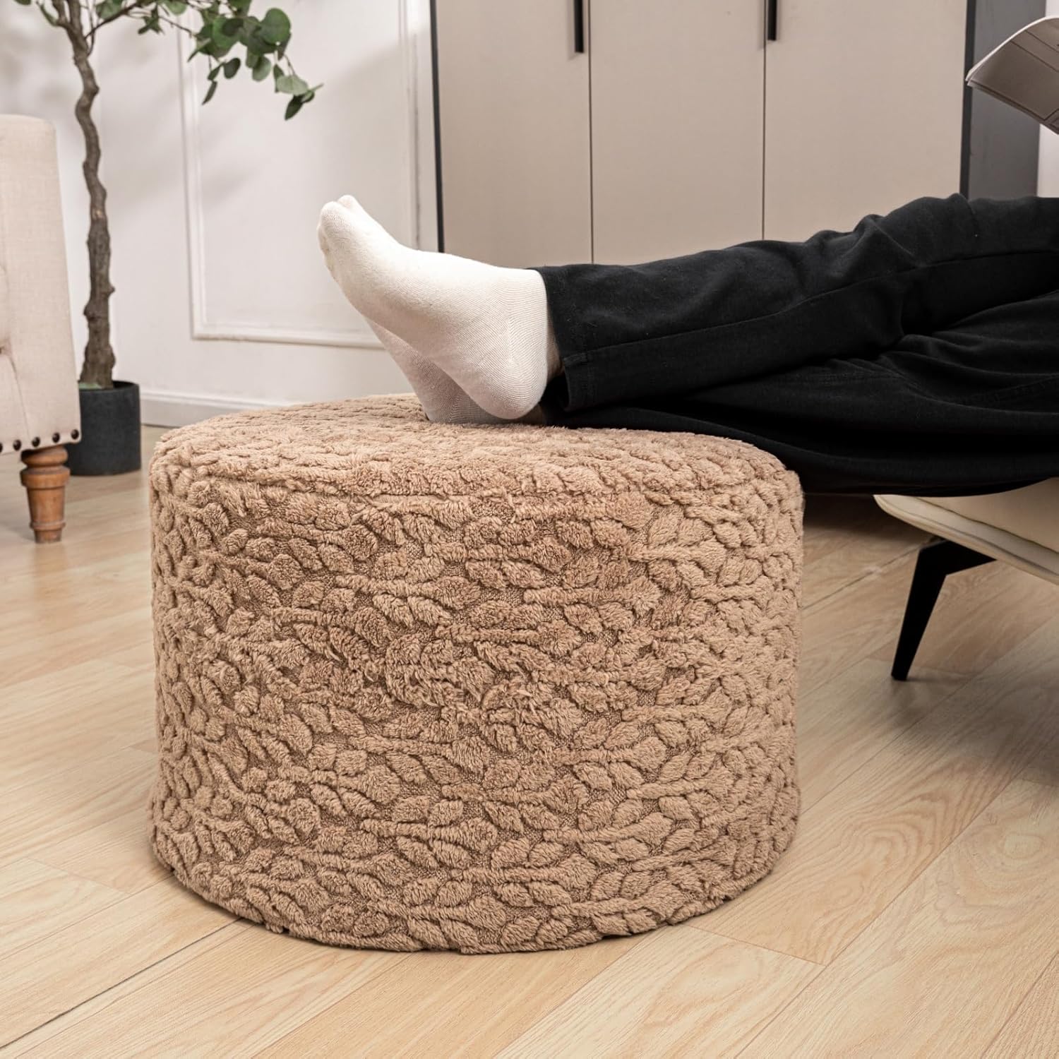 Poofieotto Pouf Ottoman Footstool 20x14In Couch Ottoman Footrest Caramel | All-in-one Foam Floor Pouf,Ottoman Coffee Table,Footstool Ottoman Boho Poof Home Decor Beanbag Chairs for Living Room Bedroom