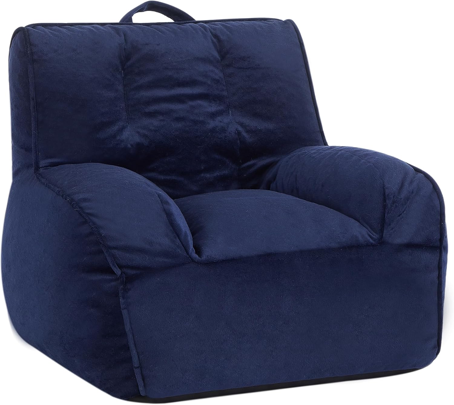 Heritage Kids Pod Square Back Kids Bean Bag Chair, Soft Plush Lounge Seat for Bedroom or Playroom, Navy