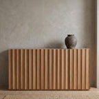 VividVibe Wide Fluted Sideboard Buffet Cabinet with Storage, 94.11" Long Credenza with 6 Integrated Finger Pulls Doors, Modular Large Buffet Table Modern Organic for Entryway Living Room Amber Oak