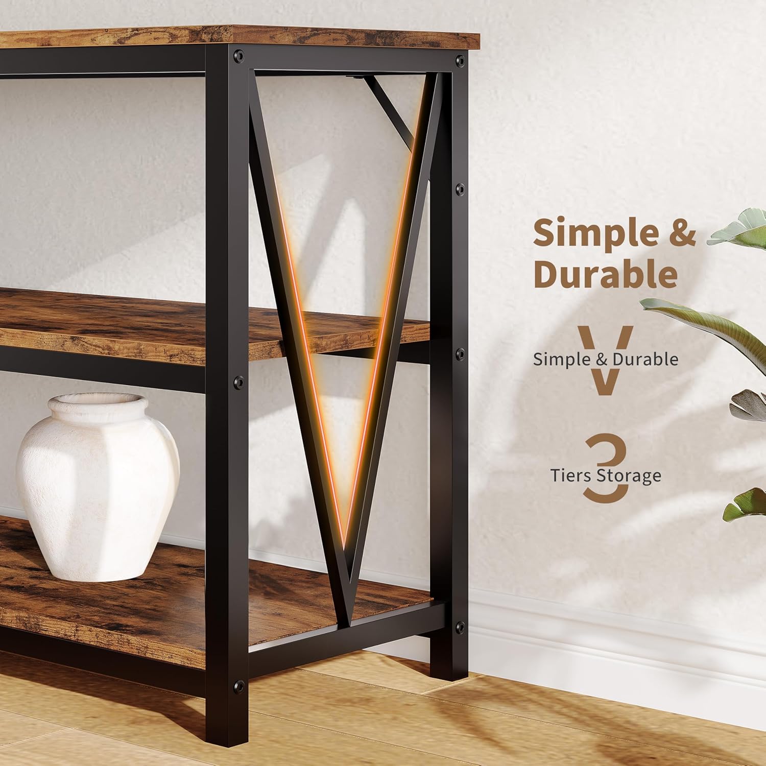 IDEALHOUSE Industrial Entryway Table, 47 in Narrow Long Console Table with Storage, 3 Tier Wood Console Table for Living Room, Farmhouse Sofa Tables Behind Couch, Hallway Table for Foyer-Brown