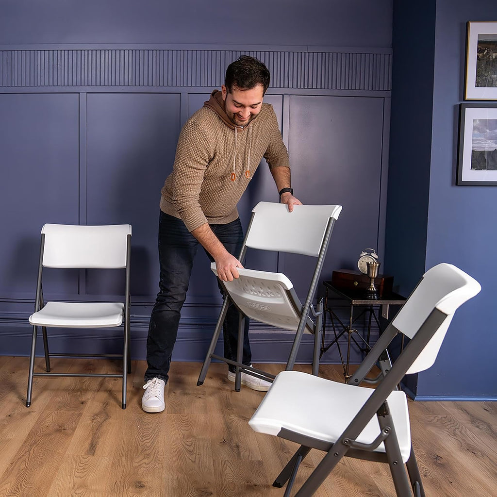 LIFETIME A-Frame Folding Chair, 4-Pack, White Granite