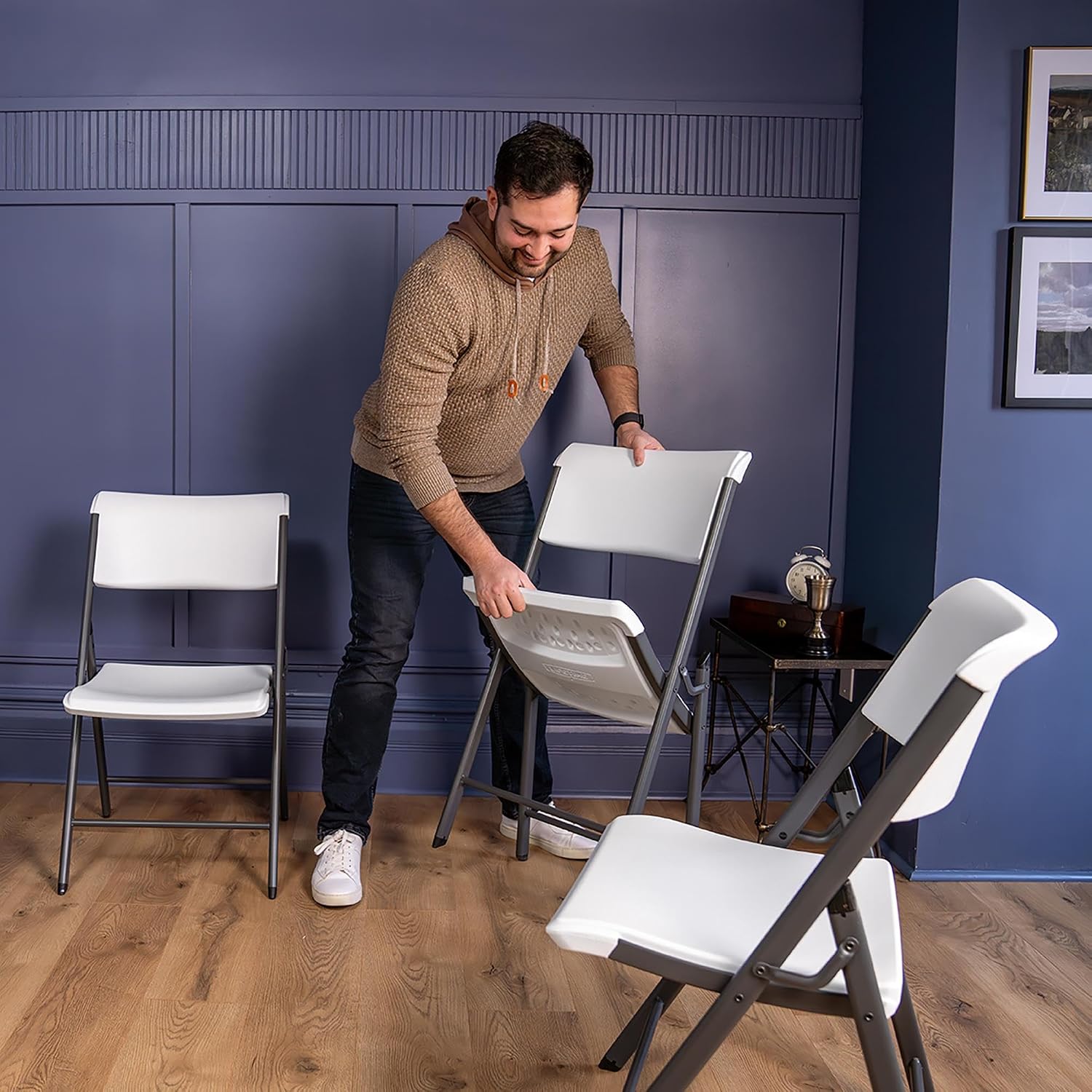 LIFETIME A-Frame Folding Chair, 4-Pack, White Granite