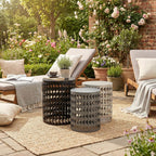 Outdoor Side Table, Outdoor Nesting Tables Set of 3, Patio Side Table End Table for Outside Living Room Balcony Garden Outdoor Indoor (Black & Gray)