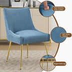 WUTUTUEE Velvet Dining Chairs Set of 2 Gold Legs,Upholstered Velvet Accent Chairs, Pleated Back Design & Gold Pull Handle, Mid Century Modern Chairs for Dining/Kitchen/Living Room,Light Blue