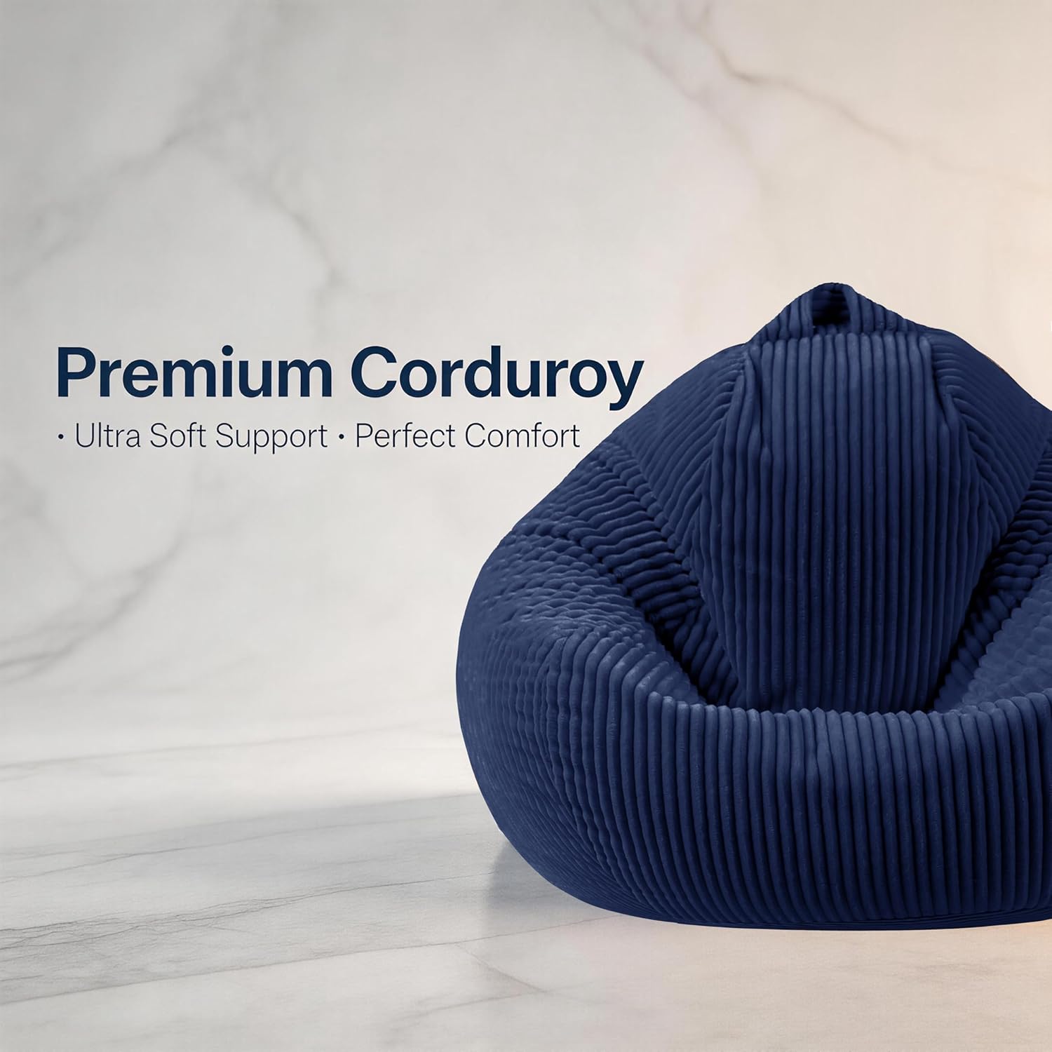 ENBAOHUI Bean Bag Chairs with Memory Foam Chairs for Kids Teens Toddler Faux Fur Sofa Chair with Handle Navy Blue