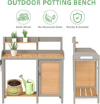 Outdoor Wooden Potting Bench Table with Sink, Garden Table Work Bench with Storage, Workstation for Outside Patio Lawn