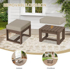 COOS BAY Natural Cedar Outdoor Patio Ottomans with Removable Cushions, Set of 2, Real Wood Footrests for Deck, Porch, Balcony, and Backyard, Brownish/Beige