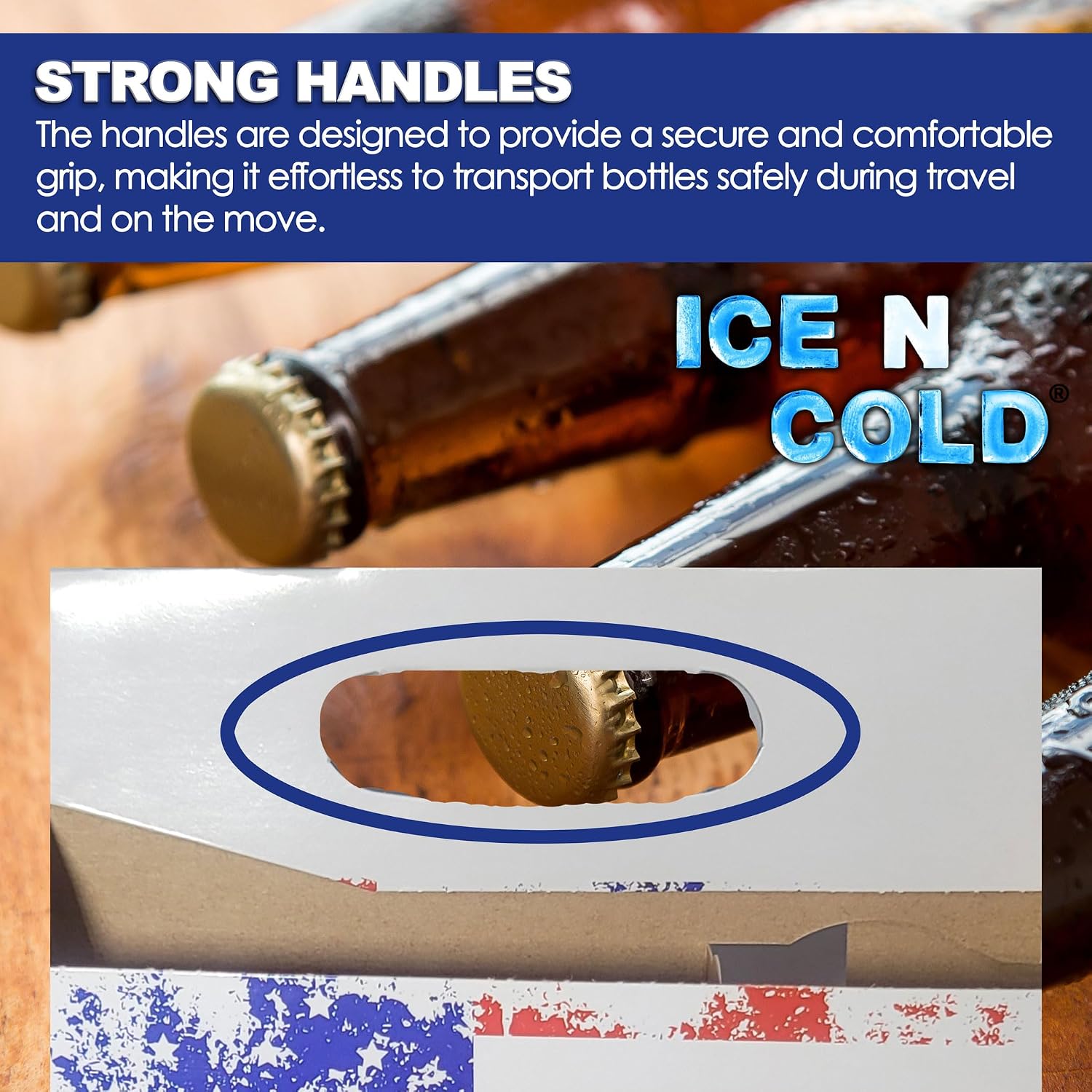 ICE N COLD 4pk Cardboard Carrier (Flag,12ct) | Holds 4pk 12oz Bottles