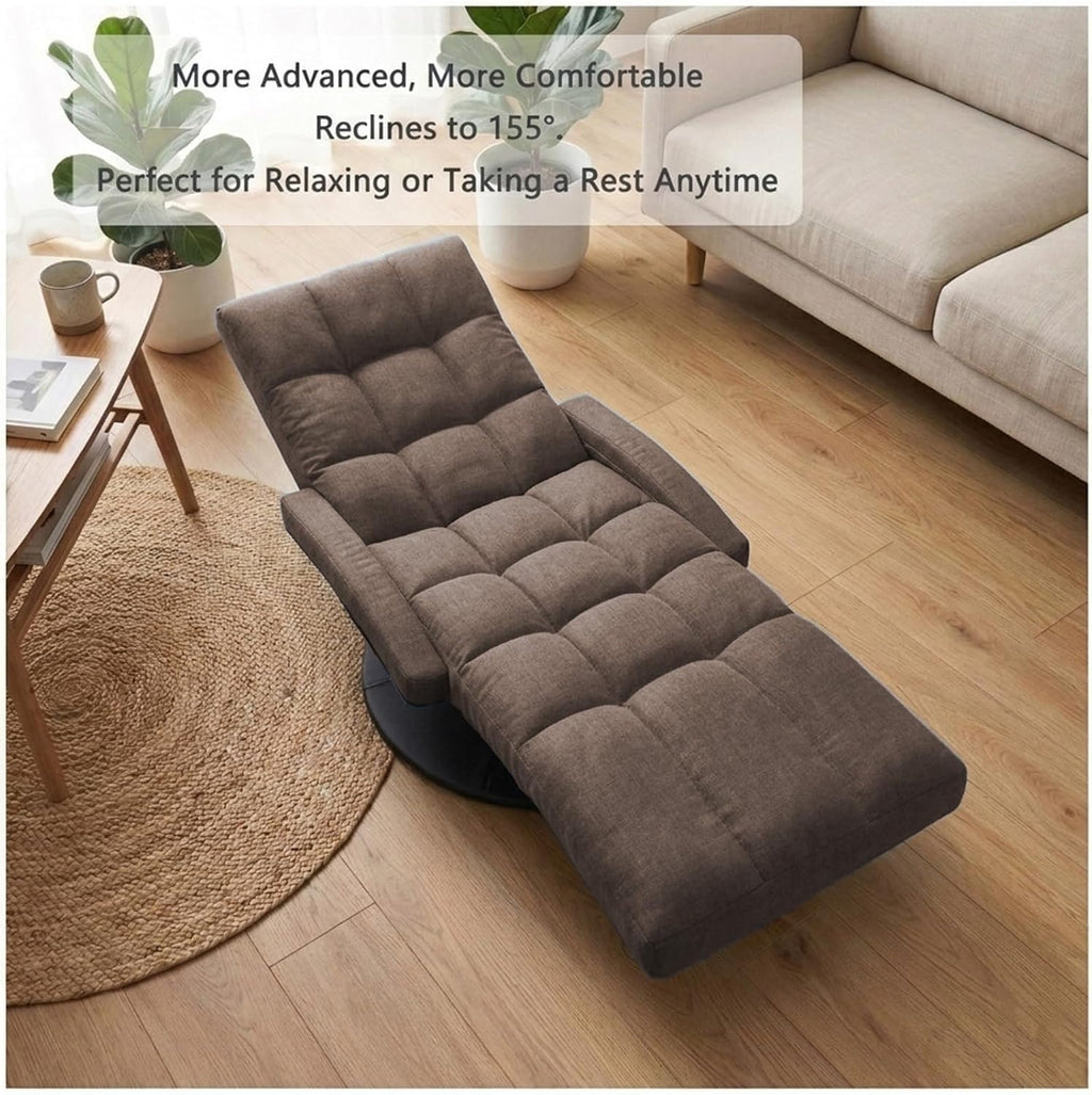 360° Swivel Floor Gaming Chair with Adjustable Footrest, 14-Position Folding Floor Lounger Sofa with Armrests, Reclining Floor Chair for Adults, Reading, Gaming & Relaxing (Brown)