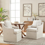 VKNOW Upholstered Dining Chairs Set of 2, Modern Kitchen Chairs Dinner Chairs with 4 Casters, Chenille Armchair for Bedroom Reading Room Living Room, Beige
