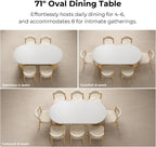 IRONCK 71" Oval Dining Table with Hidden Storage, Oak | Faux quartz-pattern laminate top, dual-sided cabinets, fluted engineered-wood base, and 397 lb capacity.