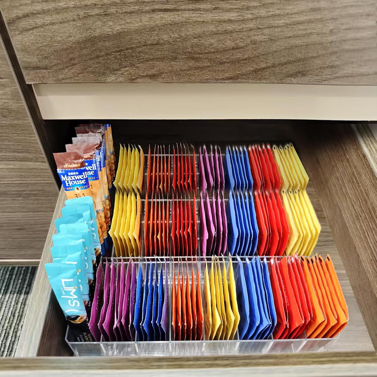 6-Pack Tea Bag Organizer Tea Organizer 8-Compartment Tea Bag Holder Clear | Tea Bag Holder; Kitchen Drawer Organizer; Clear Plastic; 8 Compartments; Non-Slip Pads; Fits Drawers, Cabinets & Countertops