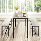 Rovibek 43" Dining Table Benches Set for 4, Modern Space Saving Kitchen Table Chairs & Adjustable Feet Breakfast Table 2 Benches, Wooden Industrial Style Farmhouse, Light Grey