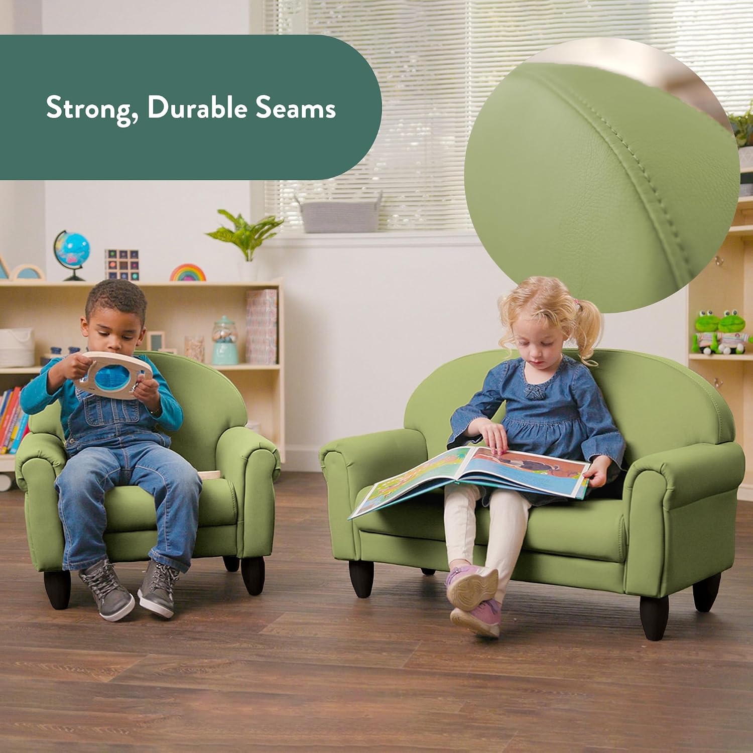 Children's Factory As We Grow Toddler Chair, Flexible Seating for Daycare or Preschool, Kids Reading Couch, Playroom Furniture, Sage