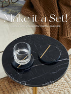 Adjustable-Height Marble Drink Table - 12x12x22-30, Black Marble & Antique Brass, Modern Round End Table, Side Table with Pedestal Stand for Small Spaces, Vintage Metal Martini Cocktail Accent