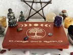 Altar Table, Tarot Card Holder, Meditation Table, Small Altar Table, Wooden Witch Altar, Wiccan Alter Table, Buddhist Shrine, Engraved Moon Phase and The Tree of Life on Table Top, 12 × 8 inches