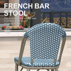 PURPLE LEAF Oversized Outdoor Counter Height Bar Stools Set of 2 26" French Bar Height Stool Bamboo Print Finish Patio Bar Stools with Back Rattan for Garden Kitchen, Light Blue