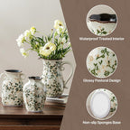 Ceramic Flower Vases Set of 3 | Green Rustic Farmhouse Vase Set for Home Decor, Vintage Floral Decorative Vase for Living Room & Kitchen, Mantel & Bookshelf, Centerpieces, Entryway(5.7+5.9+7.1Inch)