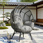 Egg Chair Wicker Balcony Chairs, 400lbs Capacity, Indoor Outdoor, 8-Inch Comfort Cushion(Black+Gray)