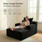 Chaise Lounge Chair, Plush Velvet Corduroy Boneless Sofa Bed for Kids, Teens & Adults, Compact Deep Seat for Bedroom Playroom Dorm & Small Apartment, 33D Foam, Anti-Skid, Black