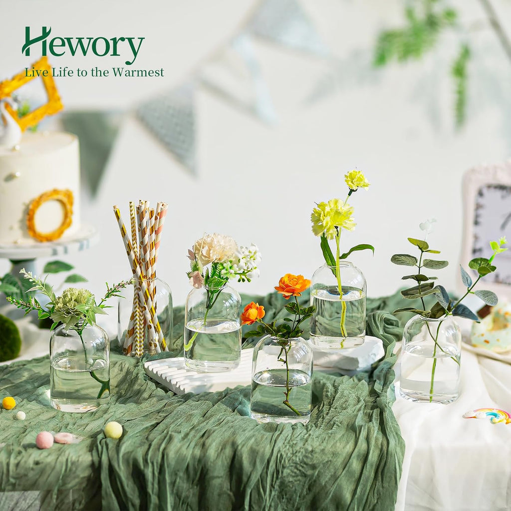 Hewory Glass Bud Vases for Centerpieces: Set of 12 Blown Clear Small Vase Bulk, Mini Cute Flower Vase for Floral Arrangement, Modern Decorations for Wedding Party Event Table Decor, 3.7"(H)×2.75"(D)