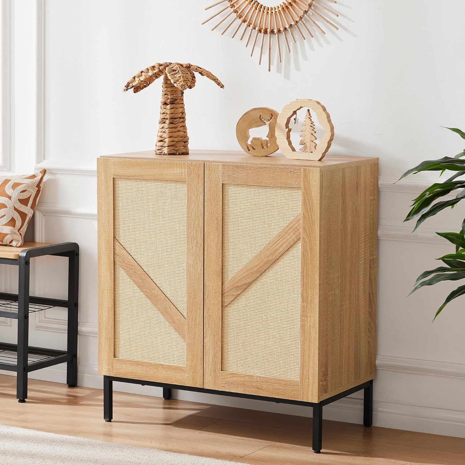 Mericonia Buffet Cabinet with Storage, Sideboards 2 Doors with Metal Base and Adjustable Shelf for Kitchen, Coffee Bar, Entryway, Hallway,Living Room (2 Door Buffet Cabinet, Rattan-Natural 2.0)