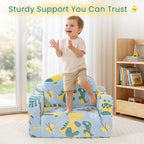 Comfy Kids Couch, 2-in-1 Fold Out Sofa Chair, Soft Foam Sofa for Playroom | Foam Support for Reading and Playing, Boys and Girls, Includes Cozy blanket, Dinosaur