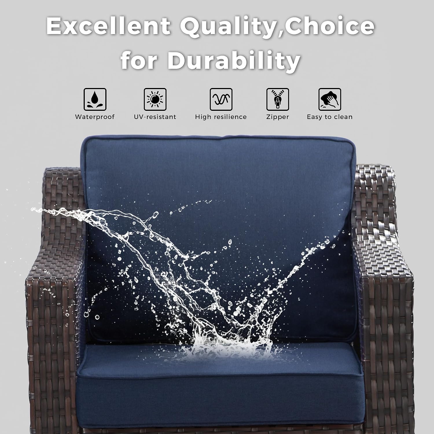 Outdoor Furniture Swivel Chair, Patio Glider Wicker Rocker Seating with Cushions for Porch Deck Balcony (Blue)