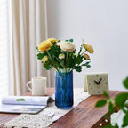 TIMEFOTO 7.5 inch Blue Glass Flower Vase for Pampas Grass, Medium Decorative Centerpiece Ribbed Vase for Dining Table, Office Desktop, Shelf Bookshelf, Mantel, Entryway, Bathroom, Countertop,Gift