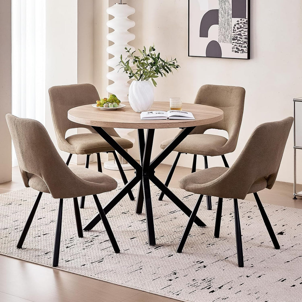 Dining Chairs Set of 4, Modern Boucle Upholstered Kitchen Chairs [Cut-Out Design] for Dining Living Room Restaurant