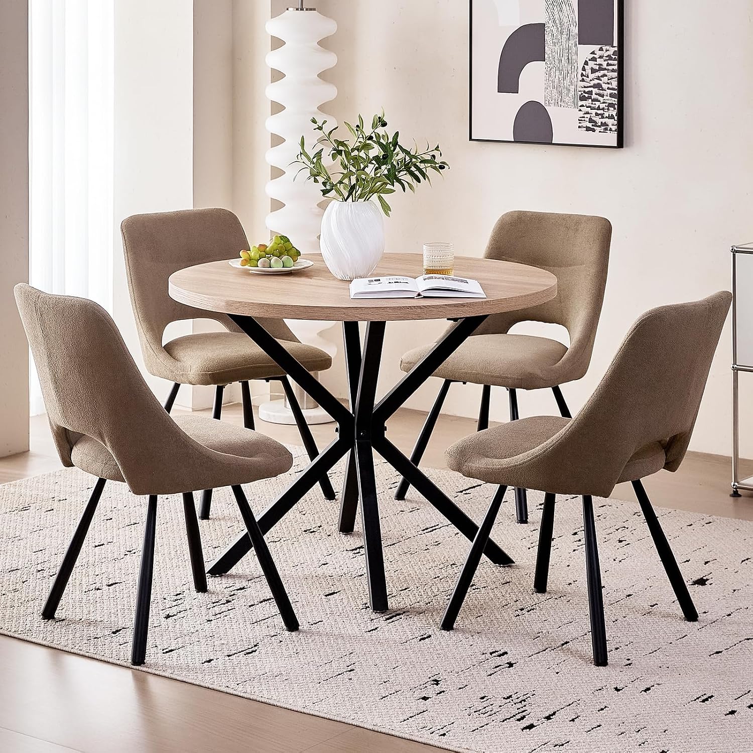 Dining Chairs Set of 4, Modern Boucle Upholstered Kitchen Chairs [Cut-Out Design] for Dining Living Room Restaurant