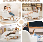 HCHAIRH Rocking Chair with Ottoman, Upholstered Glider Rocker with High Backrest and Side Pocket, Comfy Chenille Reading Chair with Solid Wood Legs for Nursery, Living Room,Bedroom Beige