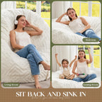 Hobestluk Bean Bag Chair Giant Beanbag Washable LivingRoom 5FT White Adult | Memory foam,Ergonomic Design,Breathable Detachable Cover,Removable,Easy Clean,2-Way-Use,No Assembly Required,Bedroom Dorm
