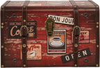 Household Essentials Medium Decorative Storage Trunk Faux Decoupage with Leather and Metal Accents, Antique Brown