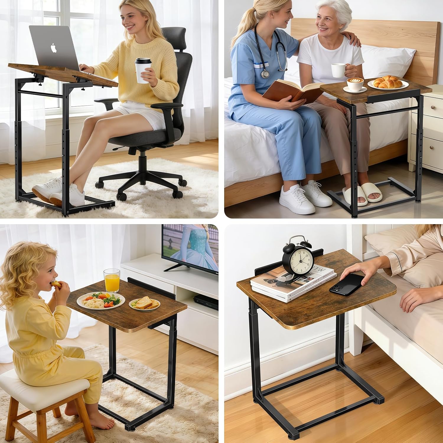 Tv Tray Table Set of 2, Living Room Table Sets 8-Level Adjustable Height Couch Side Table,90° Tilt Angle foldable End Table,Laptop Table with Phone & Tablet Slot Dinner Tray Desk for Recliner/Sofa/Bed