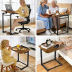 IHAITUN Tv Tray Table, Adjustable Height Couch Narrow Side Table,90° Tilt Angle Foldable End Table, Laptop Table with Phone & Tablet Slot Dinner Tray Desk for Living Room Table Sets (Brown)