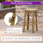PURPLE LEAF Patio Round Counter Height Stool Set of 2 Outdoor Backless Barstools Aluminum Frame in Bamboo Finish with Amber & White Woven Rattan for Indoor Kitchen Dining Bistros Cafe Restaurant