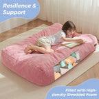 MAXYOYO Bean Bag Chair Bed for Kids, Convertible Bean Bag Folds from Lazy Chair to Floor Bed, Machine Washable Corded Fabric, Stuffed Floor Sofa Couch for Boys and Girls, Pink