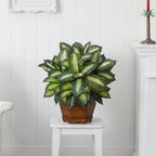 Nearly Natural 24in Artificial Dieffenbachia Silk Plant with Modern Hexagon Planter, Maintenance-Free Indoor Faux Greenery for Room Decor