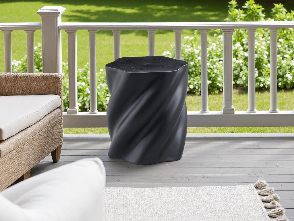 19.69" Modern Sculpture-Style Black Fiberglass End Table,Sofa Couch Side Table.Distorted Organic Design,Fully Assembled,Indoor/Outdoor Versatile.Artistic Accent for Living Rooms, Bedrooms & Patios