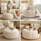 Tbfit Round Storage Ottoman - No Assembly Required, Storage & Sturdy Structure Multi-Functional Seat/Footrest for Living Room, Bedroom & Kids Room Soft Fabric for Family Home Use, White
