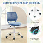 Giantex Modern Kids Desk Chair, Armless Study Chair with Adjustable Height, Ergonomic Office Chair with Wheels, Rolling Swivel Mesh Task Desk Chair for Girls Boys Teens, Blue
