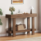 Console Table for Entryway, 47.2" Narrow Farmhouse Sofa Table with Thick Tabletop & Storage Shelf, 2-Tier Modern Wooden Entryway Industrial Table for Hallway, Living Room, Foyer, Behind Couch, Walnut