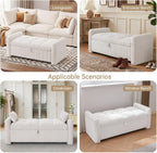 Storage Bench for Bedroom End of Bed, Upholstered Storage Ottoman Bench with Pillows for Foot of Bed, Bedroom,Living Room, Entryway, Corduroy White